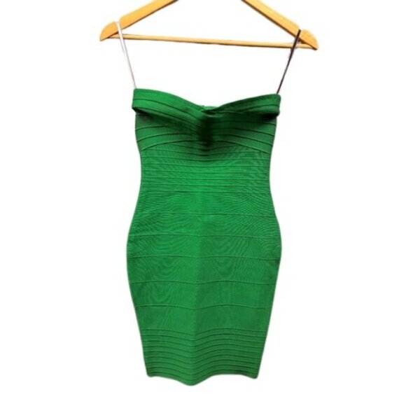 KatieJ‎ NYC Women’s L Green Bandage Dress Strapless Bodycon Cocktail Party Mini - Picture 1 of 12